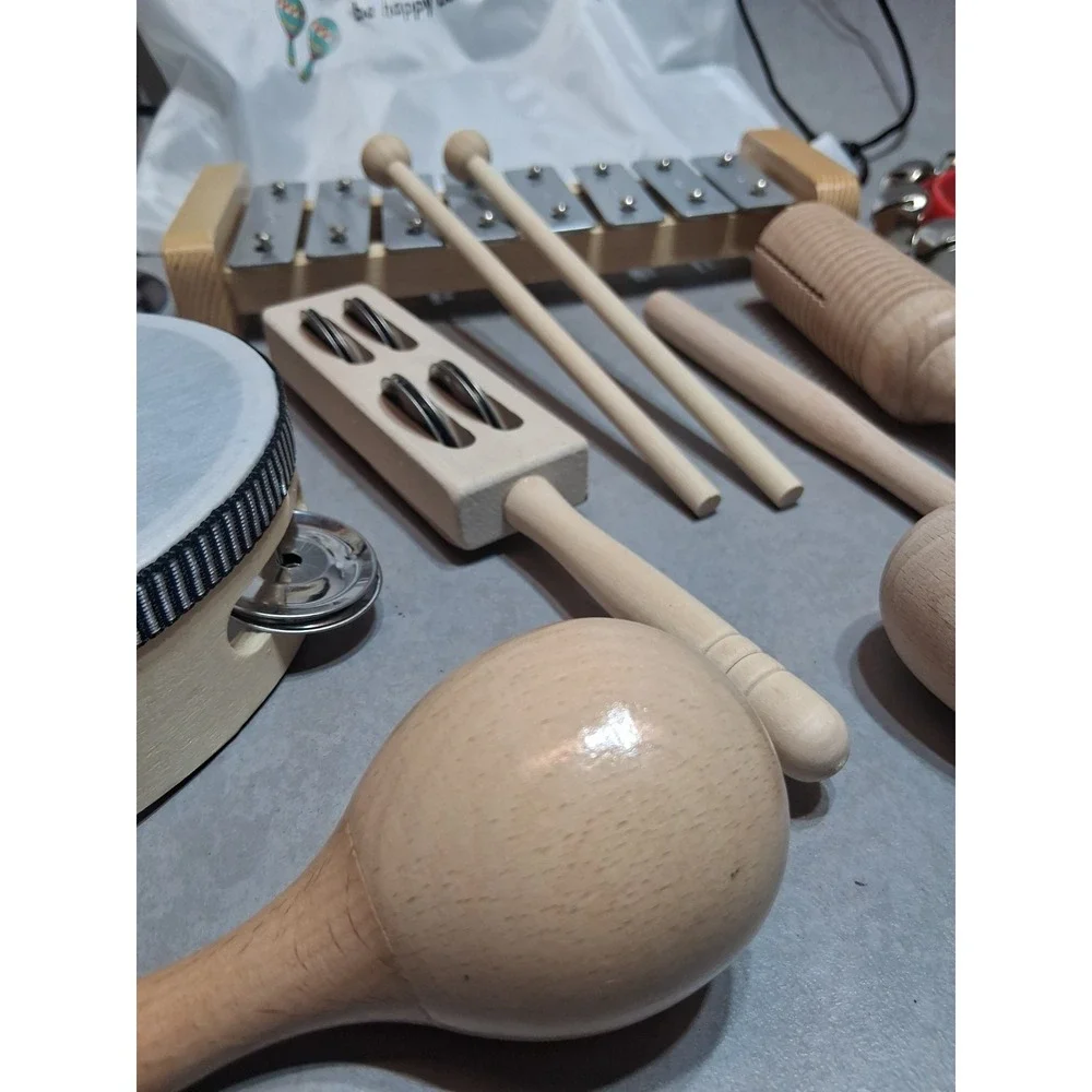 Musical Instruments Set, 15PCS Natural Wooden Percussion Tambourine Maracas B...
